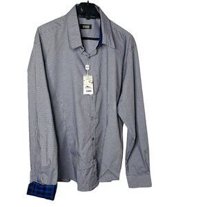 Verri Mens Blue Gingham Button Down Collared Dress Shirt Size XL 44 u